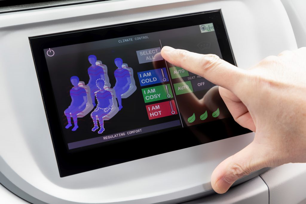 Picture of installed user-centric desigend Human Machine Interface (HMI) in the QUIET demonstrator car (selection via touchscreen).