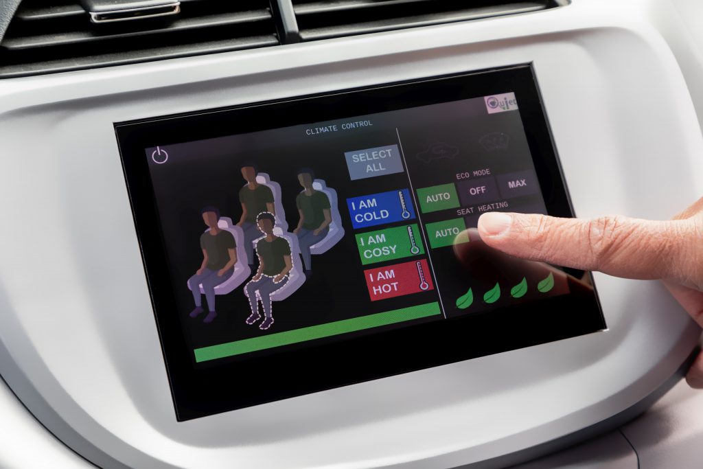 Picture of installed user-centric desigend Human Machine Interface (HMI) in the QUIET demonstrator car (selection via touchscreen).